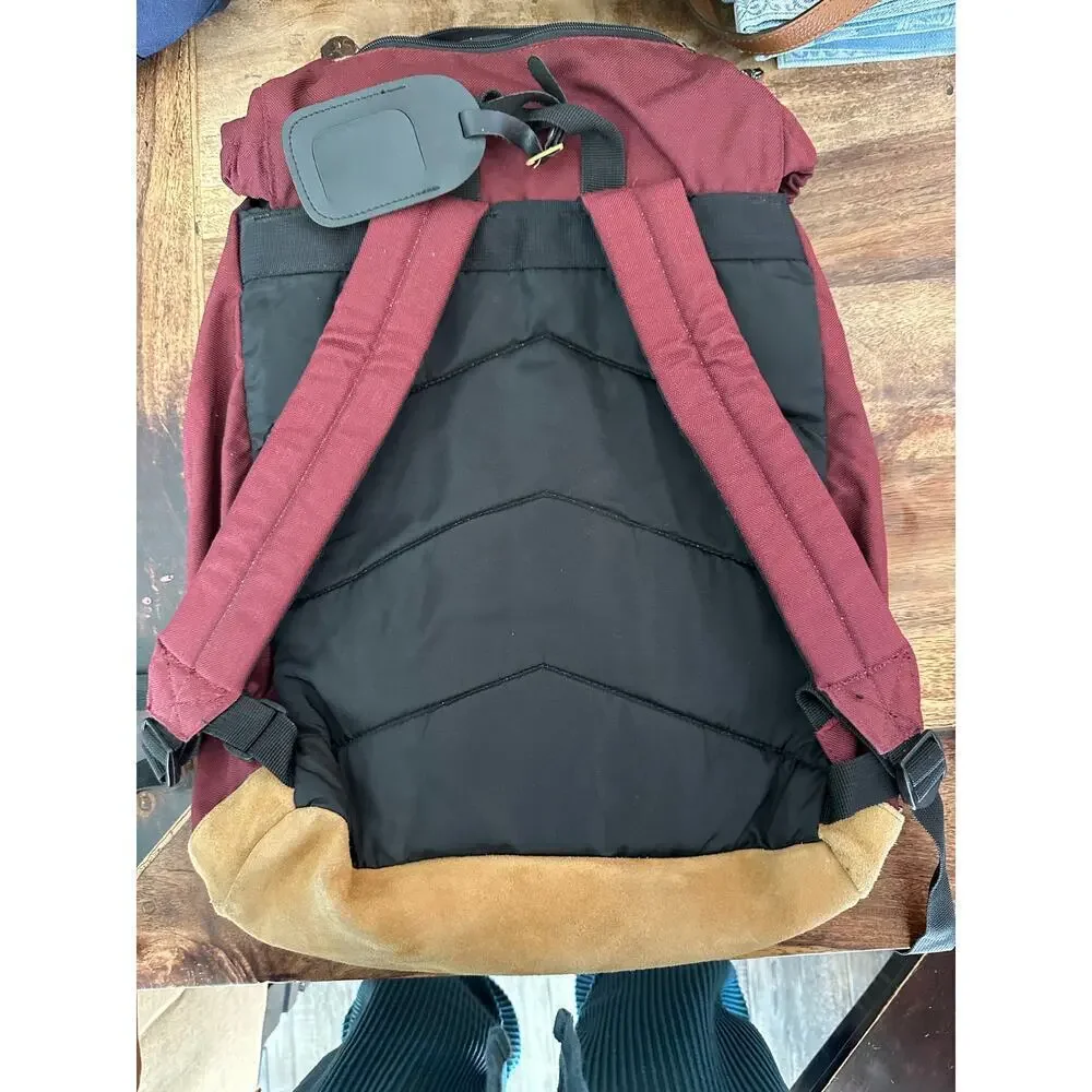 GREATLAND Burgundy Leather Bottom Padded Shoulder Travel Book Backpack